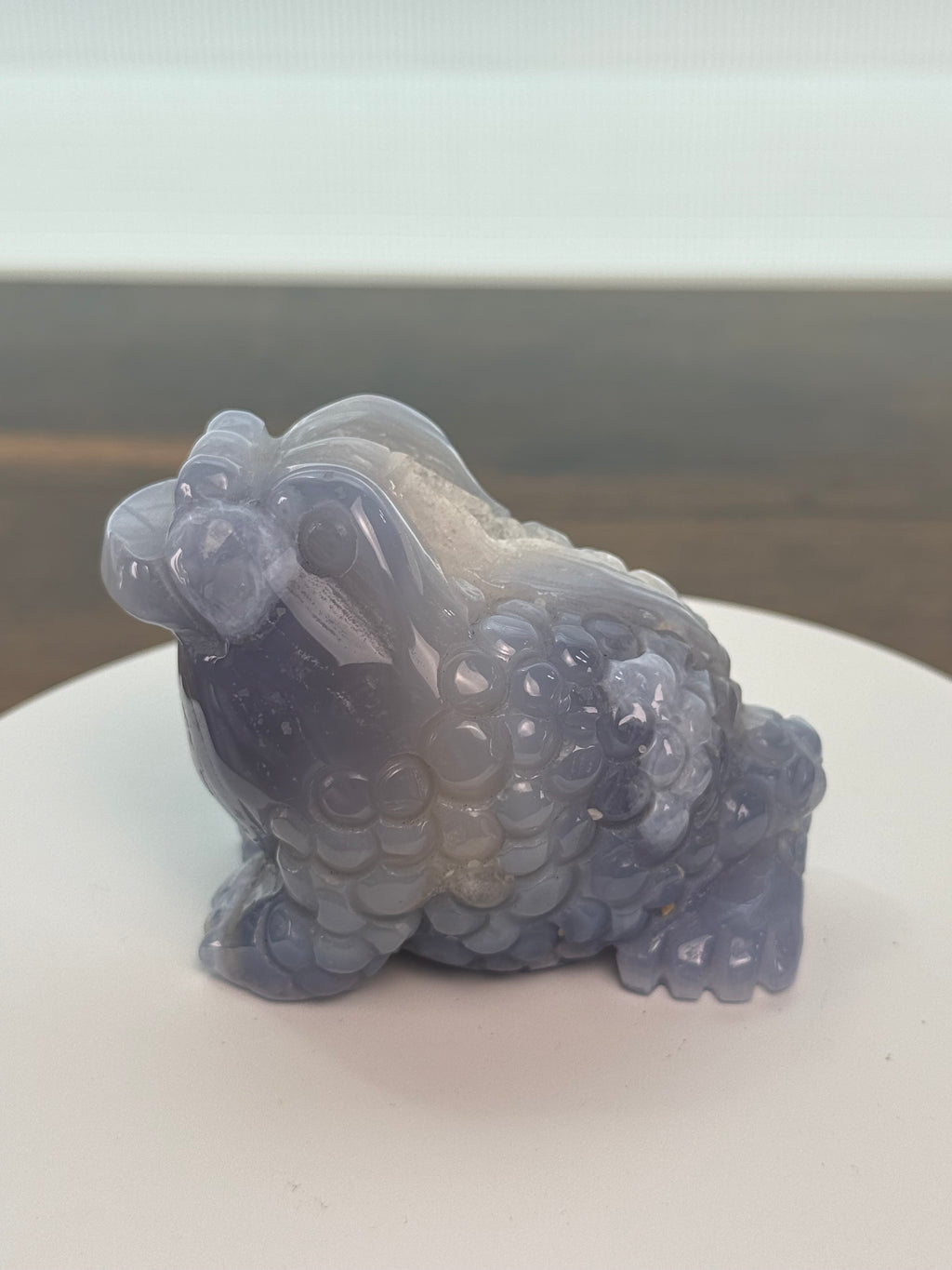 🐸 Blue Lace Agate Jin Chan (Money Frog) – $55