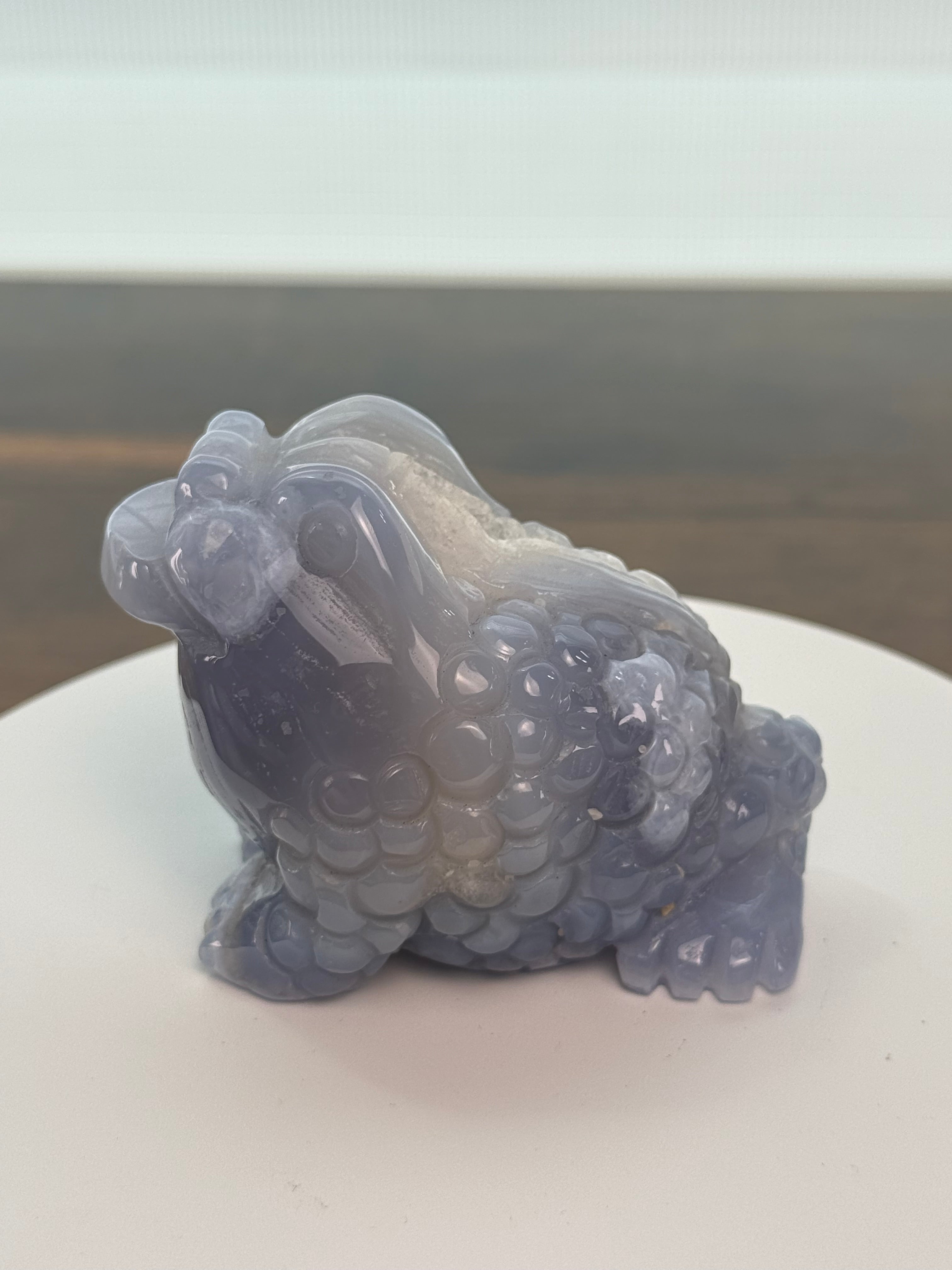 🐸 Blue Lace Agate Jin Chan (Money Frog) – $55