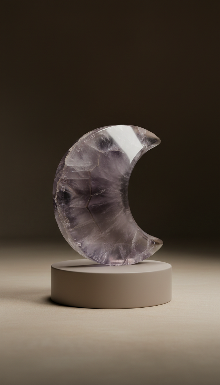 Smoky amethyst moon on taupe stand