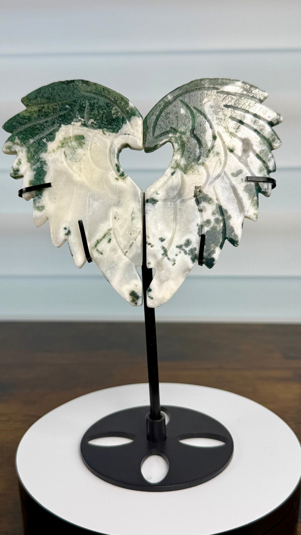 🪽 Moss Agate Heart Wings – $55
