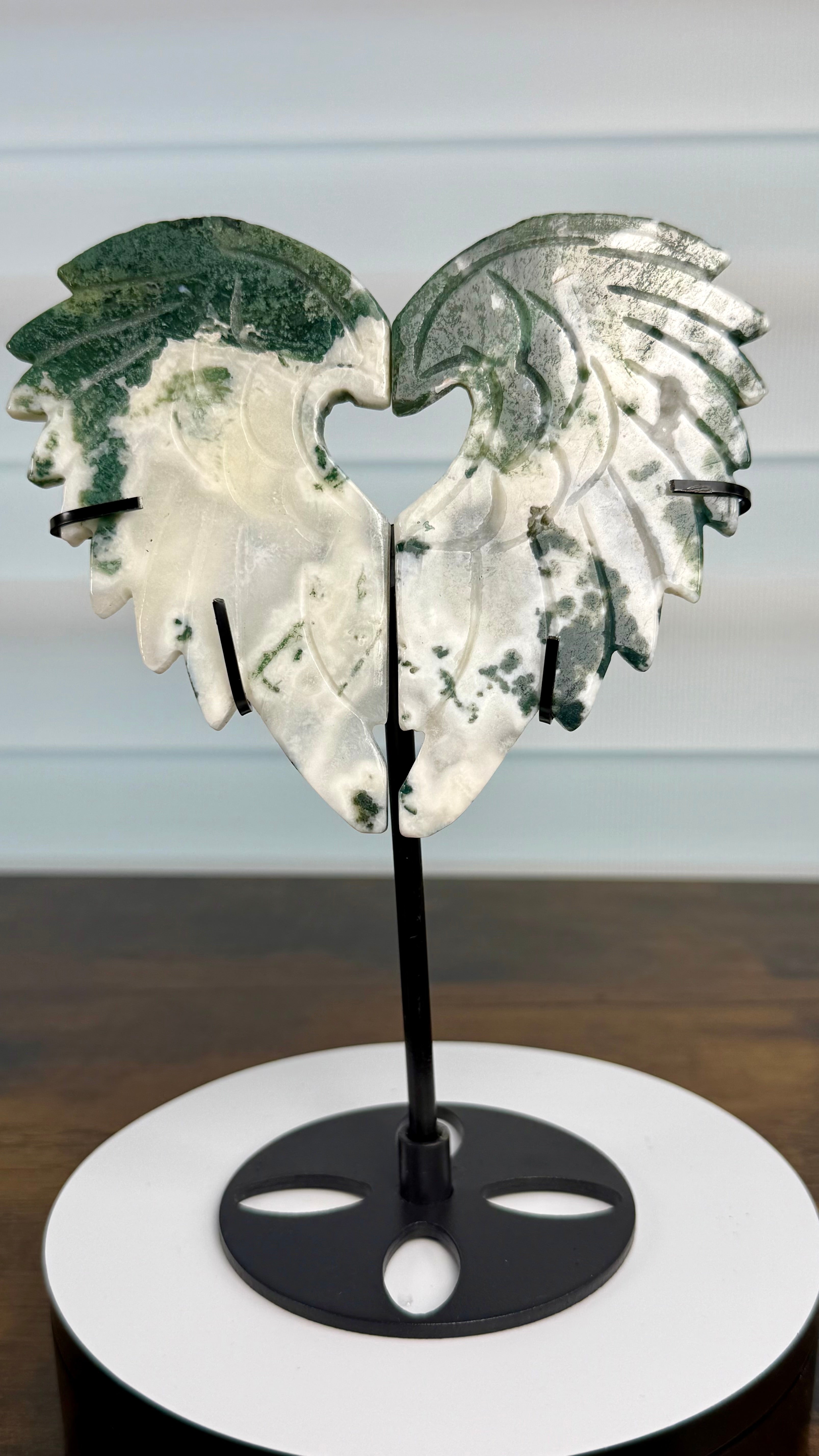 🪽 Moss Agate Heart Wings – $55