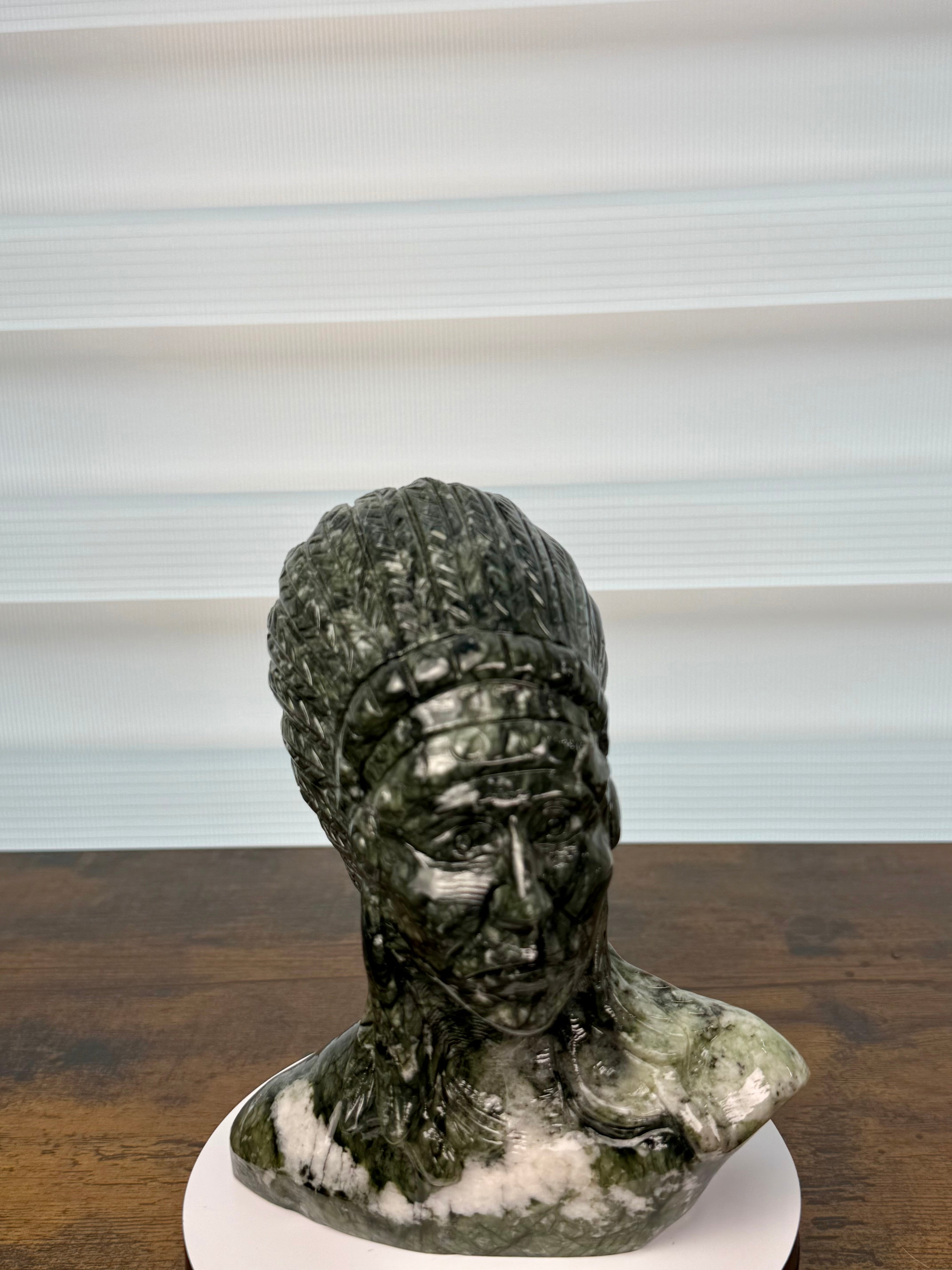 Hand-carved Stone Head of a Native American Chief