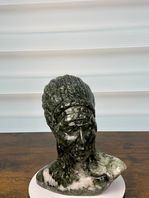 Hand-carved Stone Head of a Native American Chief