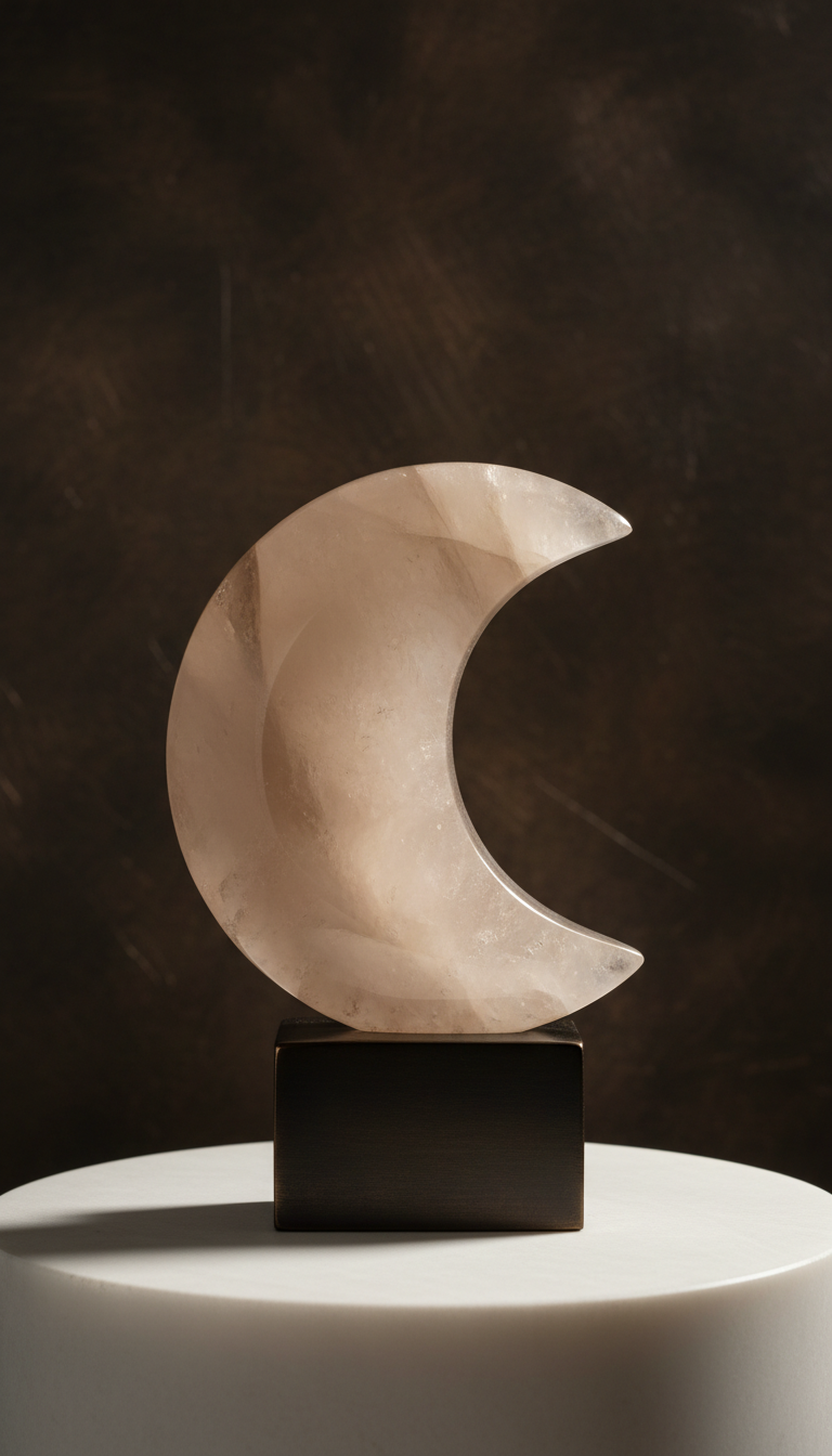 Champagne quartz crescent with bronze base