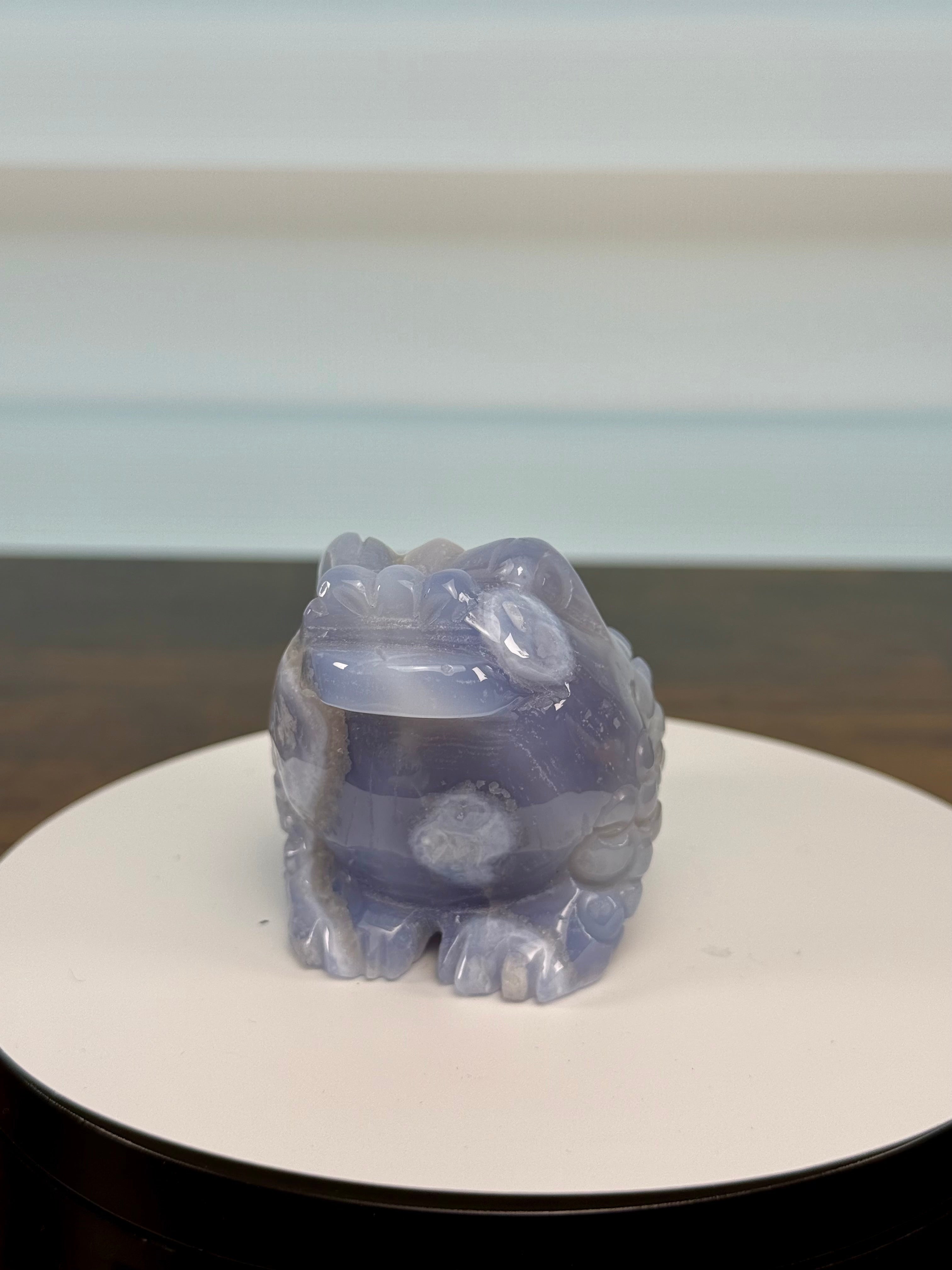 🐸 Blue Lace Agate Jin Chan (Money Frog) – $55