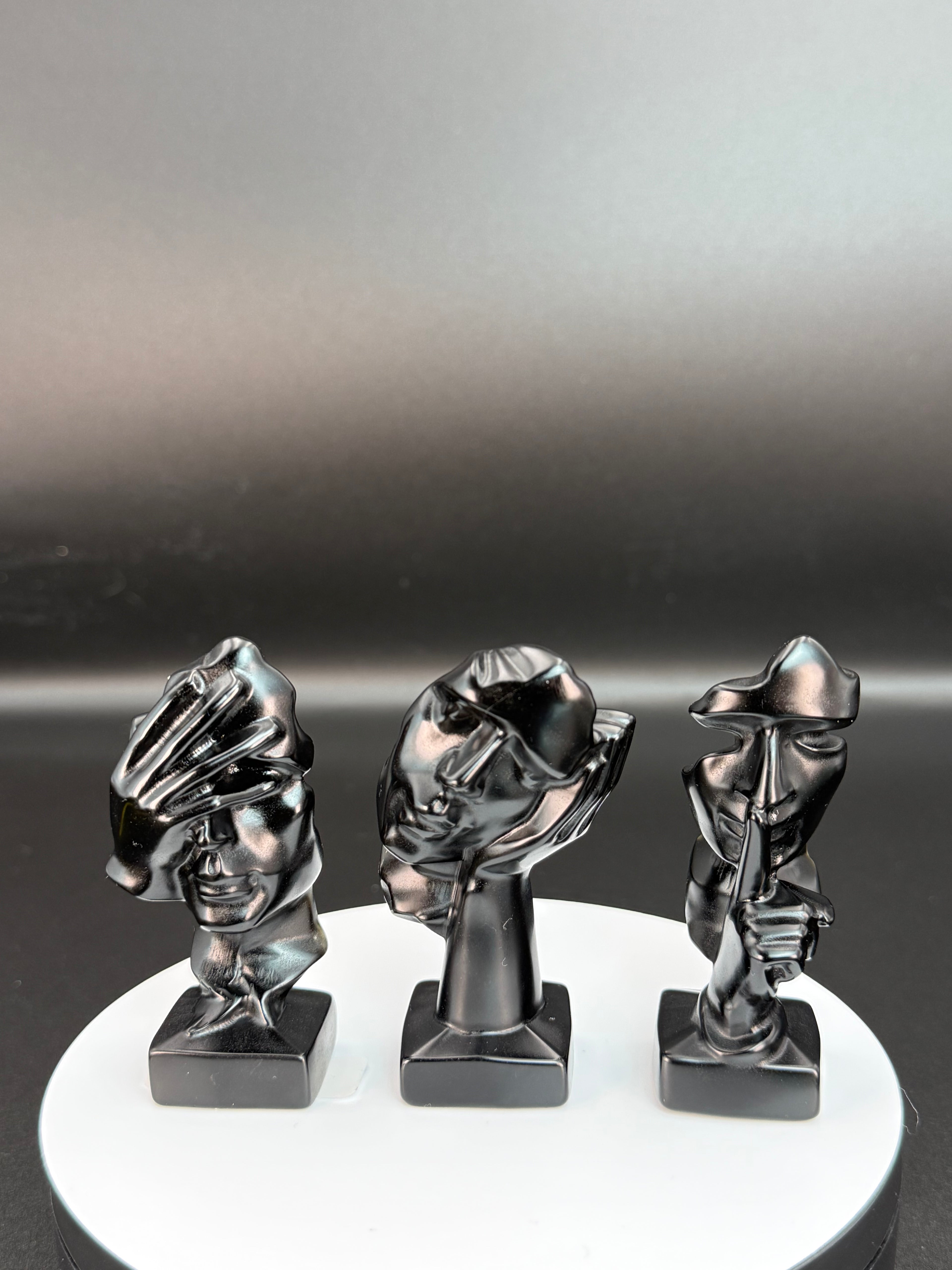 🐵 3-Piece Obsidian “Speak No Evil, Hear No Evil, See No Evil” Set – $50