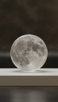 Clear quartz full moon on alabaster plinth