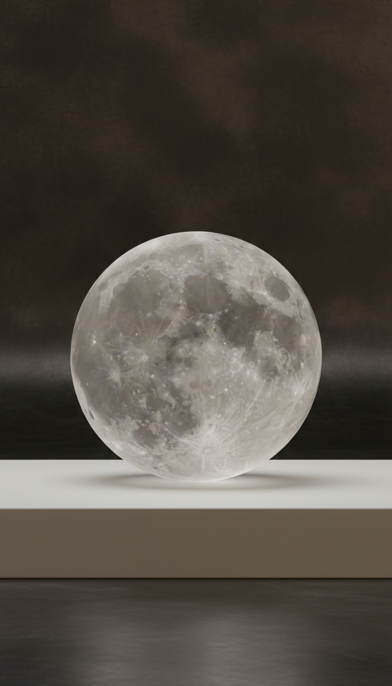 Clear quartz full moon on alabaster plinth