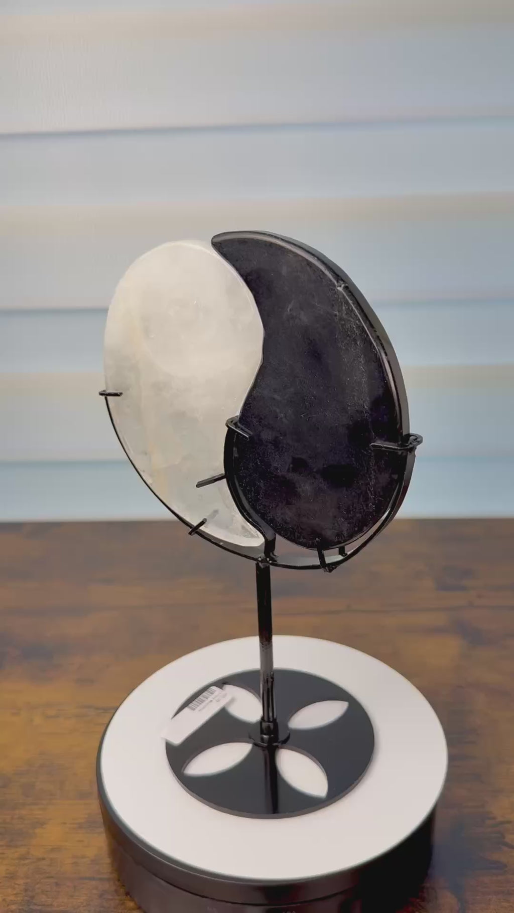 Obsidian & Clear Quartz Yin Yang with Custom Stand – $55