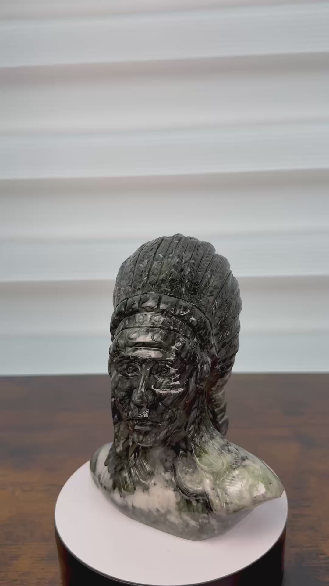 Hand-carved Stone Head of a Native American Chief