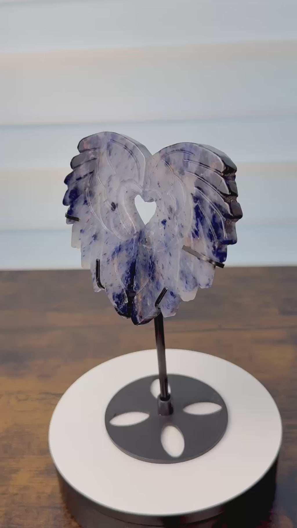 Sodalite Heart Wings with Custom Stand – $55