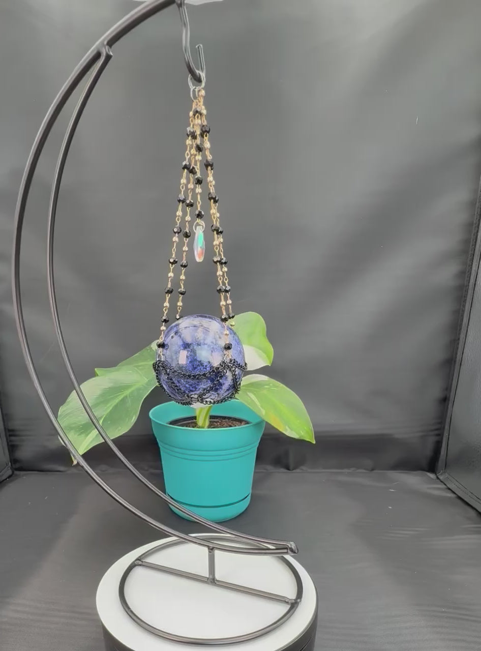Black Iron Moon Stand with Sodalite Sphere