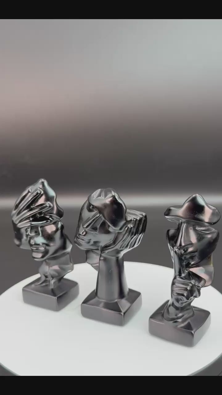 🐵 3-Piece Obsidian “Speak No Evil, Hear No Evil, See No Evil” Set – $50